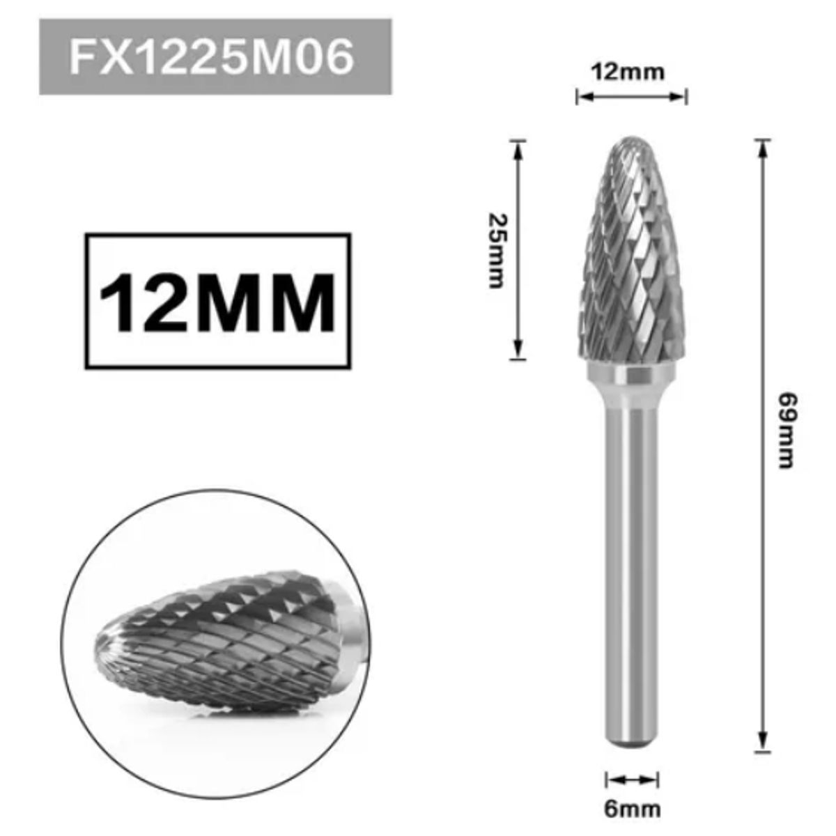 KINDA NICE - 6mm X 12mm Lima Fresa Rotativa Para Metal Taladro Dremel