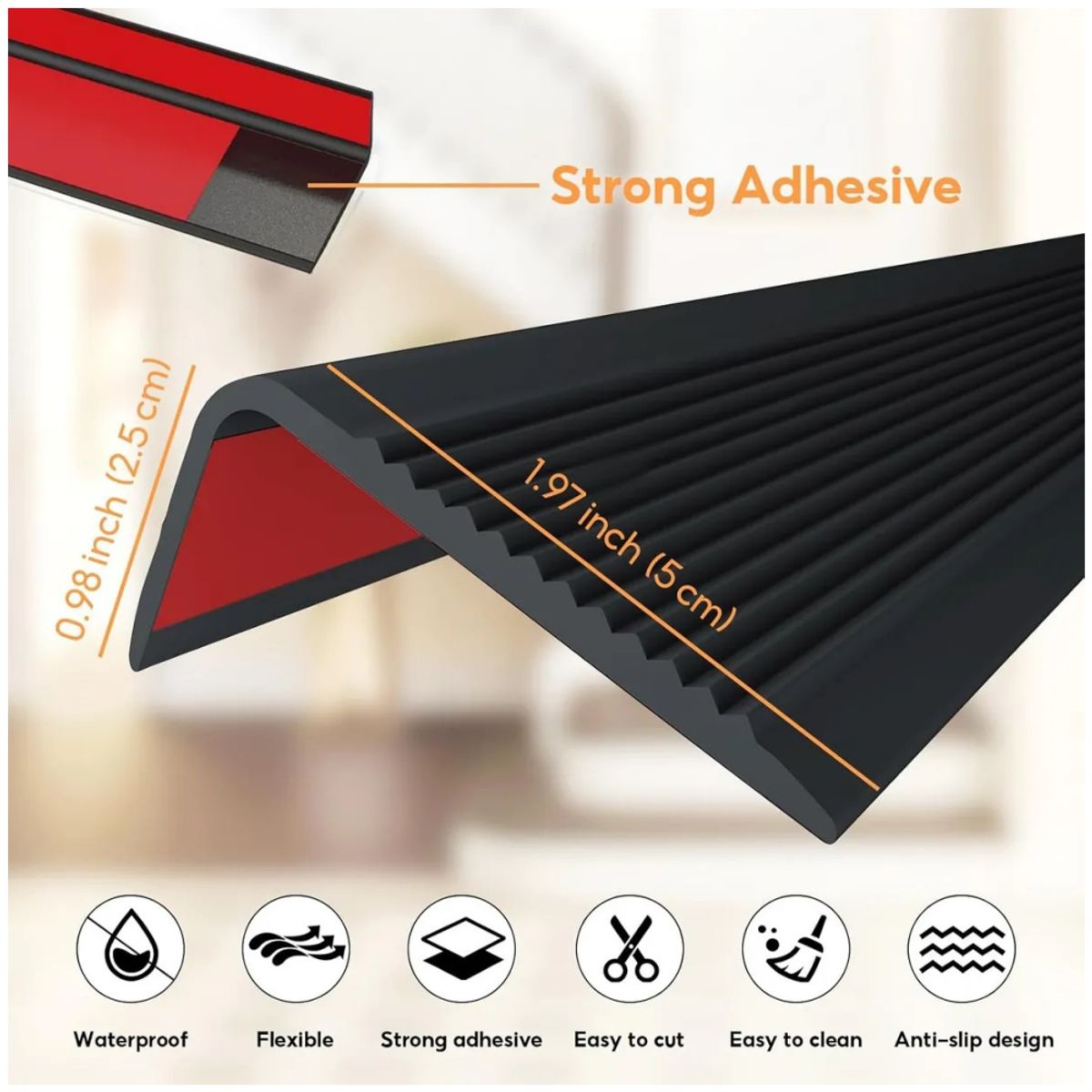KUANGYE - Moldeo Nariz De Vinilo Para Escaleras 5cm×3m,Autoadhesivo,Protector Borde De Goma,Antideslizante