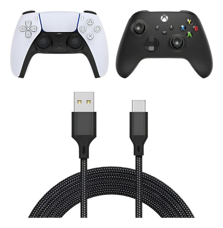 KUANGYE Cable De Carga Para Mando Para Xbox Series/ Ps5 Reforzado 3 M Negro