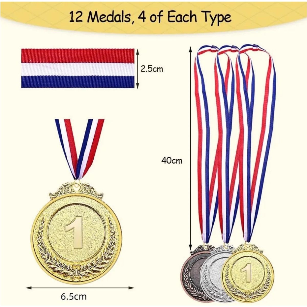 KUANGYE - 12pzs Medallas Metal De Oro Plata Bronce Deportivas