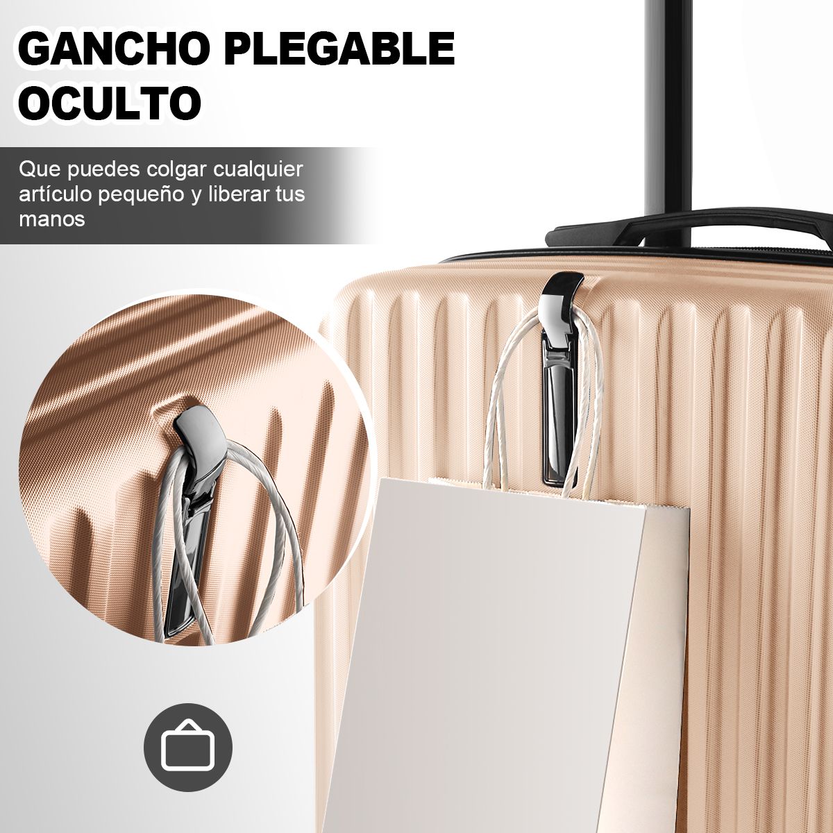 SUPERCENTER - Maleta De Gancho Viaje Pequeña Equipaje Cabina Chica De Mano Oro