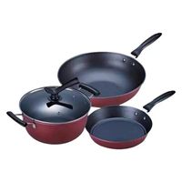 Set 3 olla sartén olla de sopa sartén antiadherente 24+24+30cm rojo