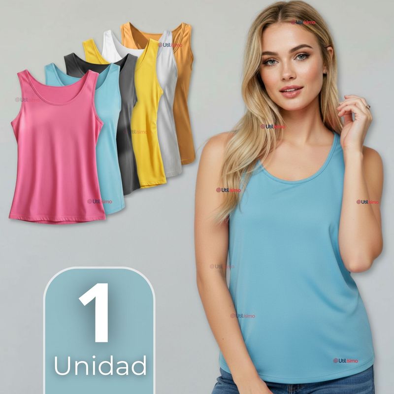 UTILISIMO - Polera Camiseta Sin Mangas Fibra De Bambú Básica Lisa Elástica Mujer