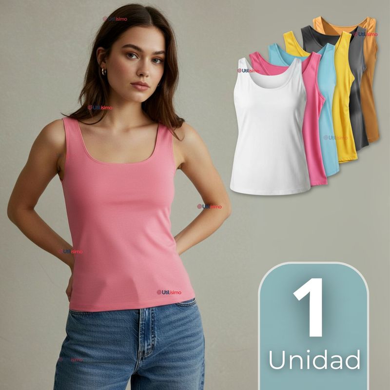 UTILISIMO - Polera Camiseta Sin Mangas Fibra De Bambú Básica Lisa Elástica Mujer