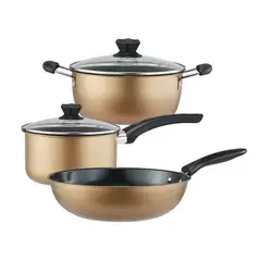 TATEE - Set 3 olla sartén olla de sopa sartén antiadherente 16+22+32cm amarillo