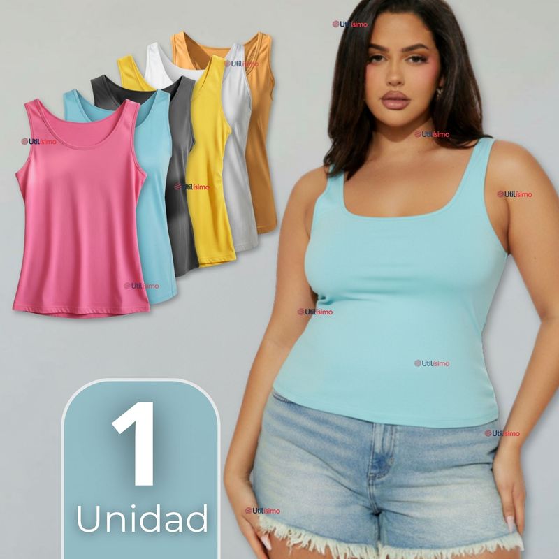 UTILISIMO - Polera Camiseta Sin Mangas Fibra De Bambú Básica Lisa Elástica Mujer