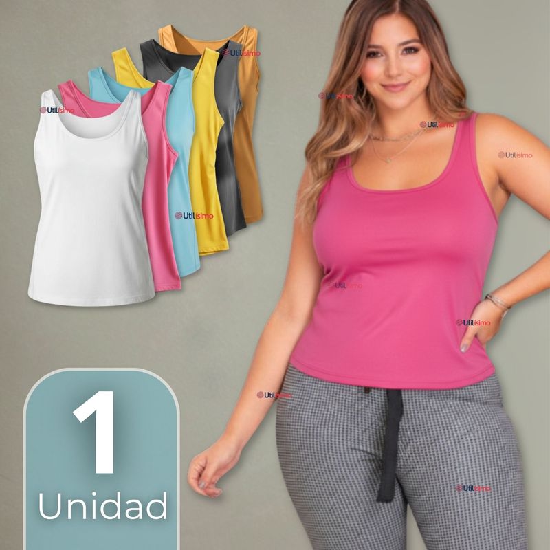 UTILISIMO - Polera Camiseta Sin Mangas Fibra De Bambú Básica Lisa Elástica Mujer