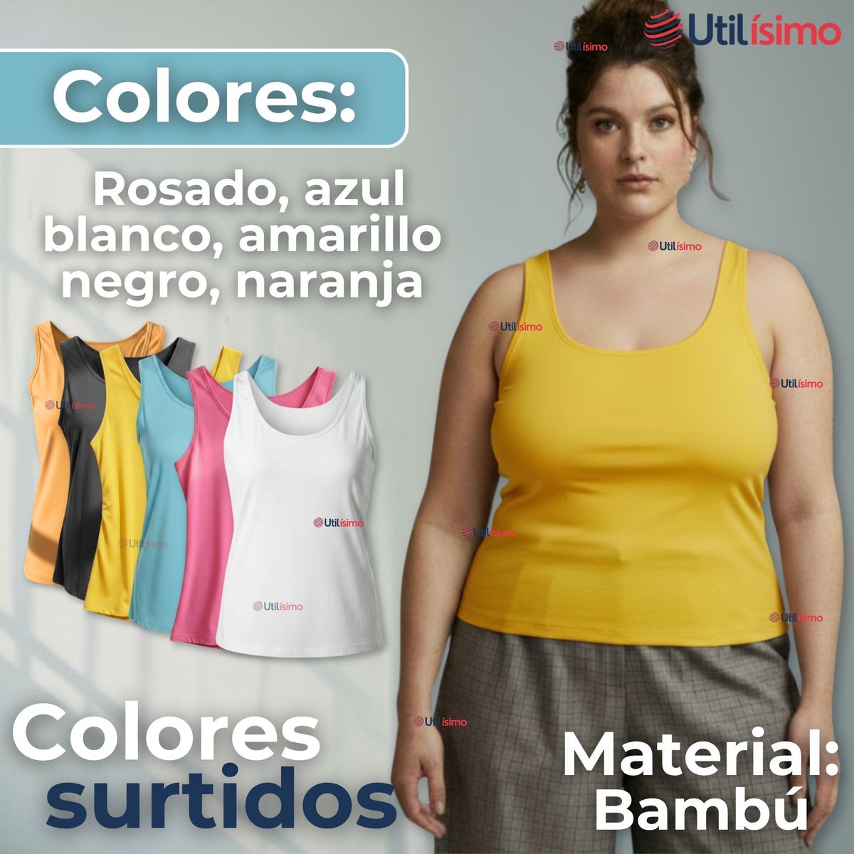 UTILISIMO - Polera Camiseta Sin Mangas Fibra De Bambú Básica Lisa Elástica Mujer