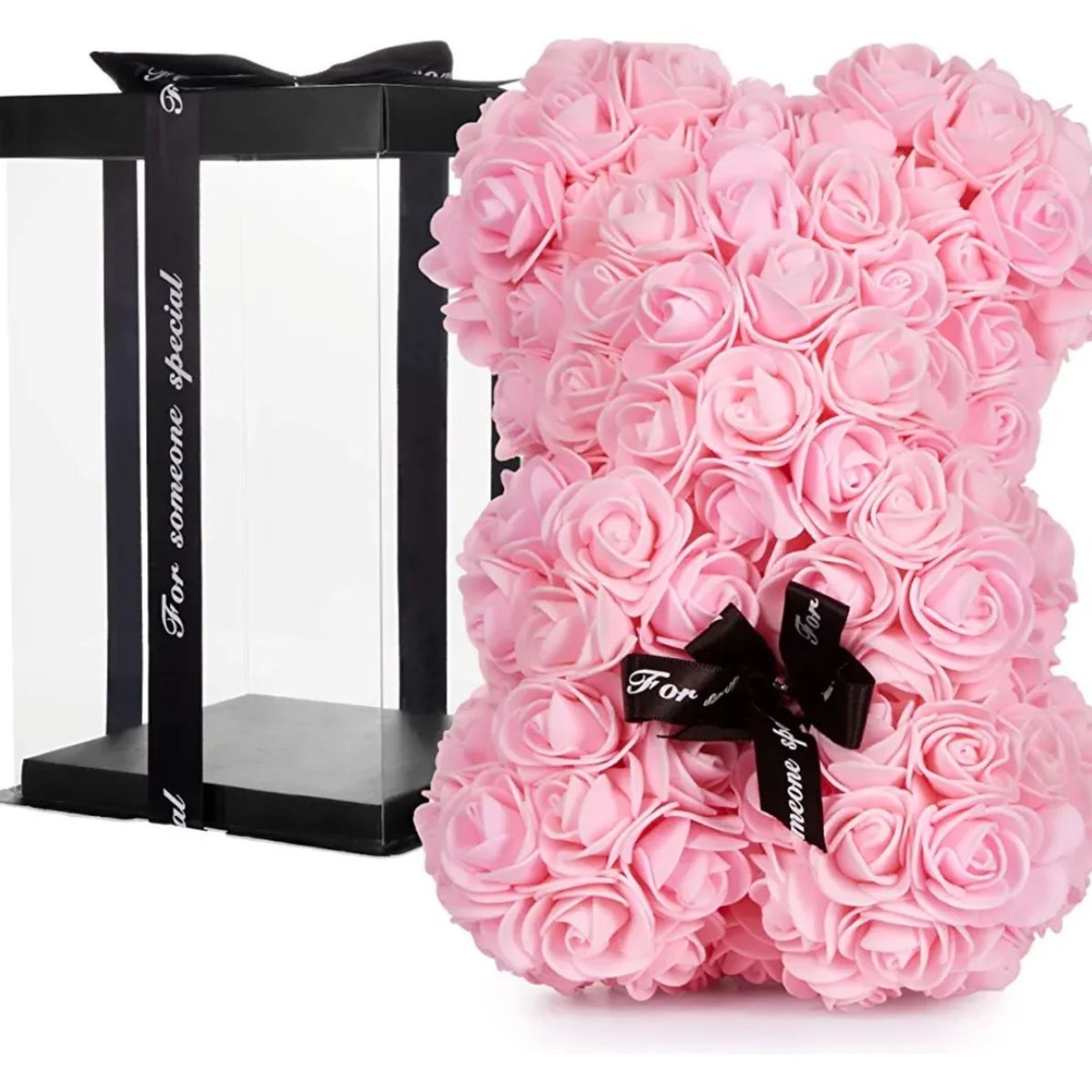 MOVI - Oso de Peluche con Rosas Eternas Color Rosa - Un Detalle Inolvidable