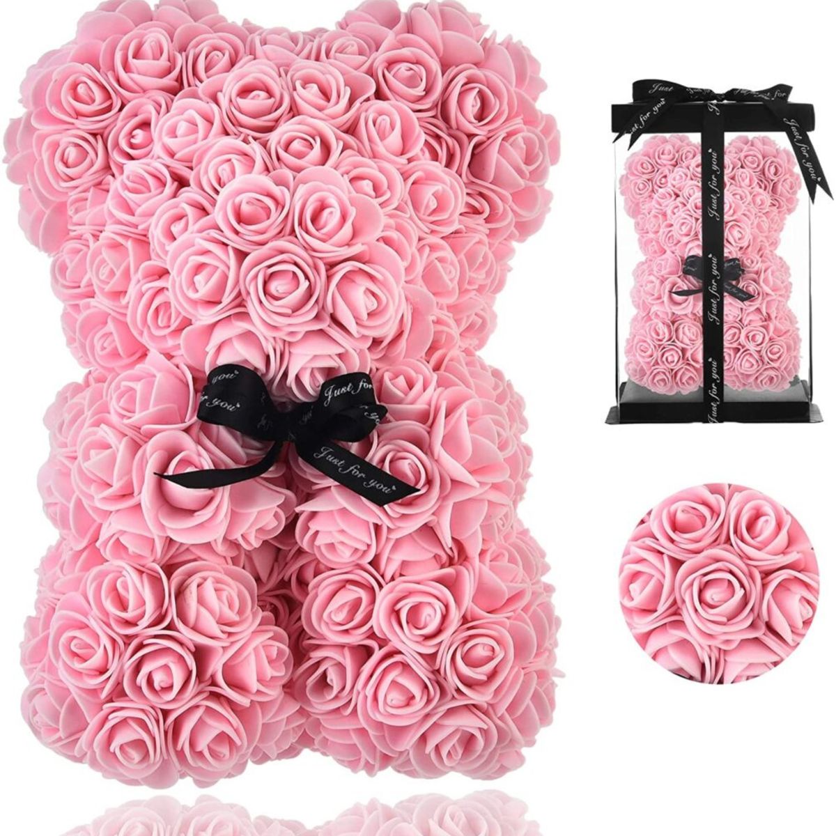 MOVI - Oso de Peluche con Rosas Eternas Color Rosa - Un Detalle Inolvidable