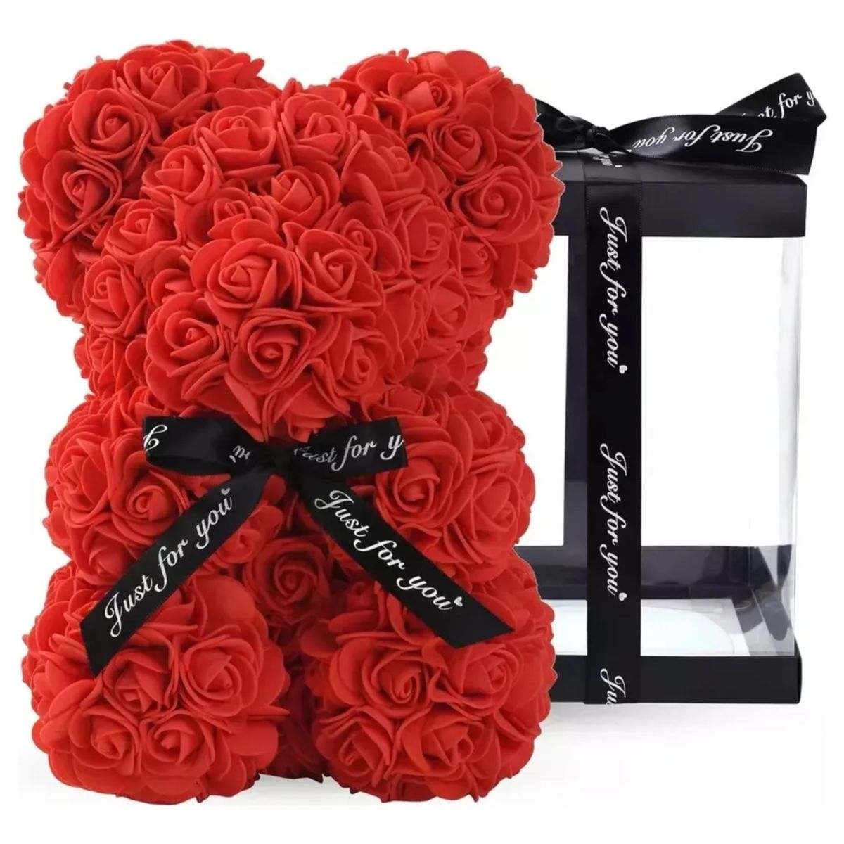 MOVI - Oso de Peluche con Rosas Eternas Color Rojo - Un Detalle Inolvidable