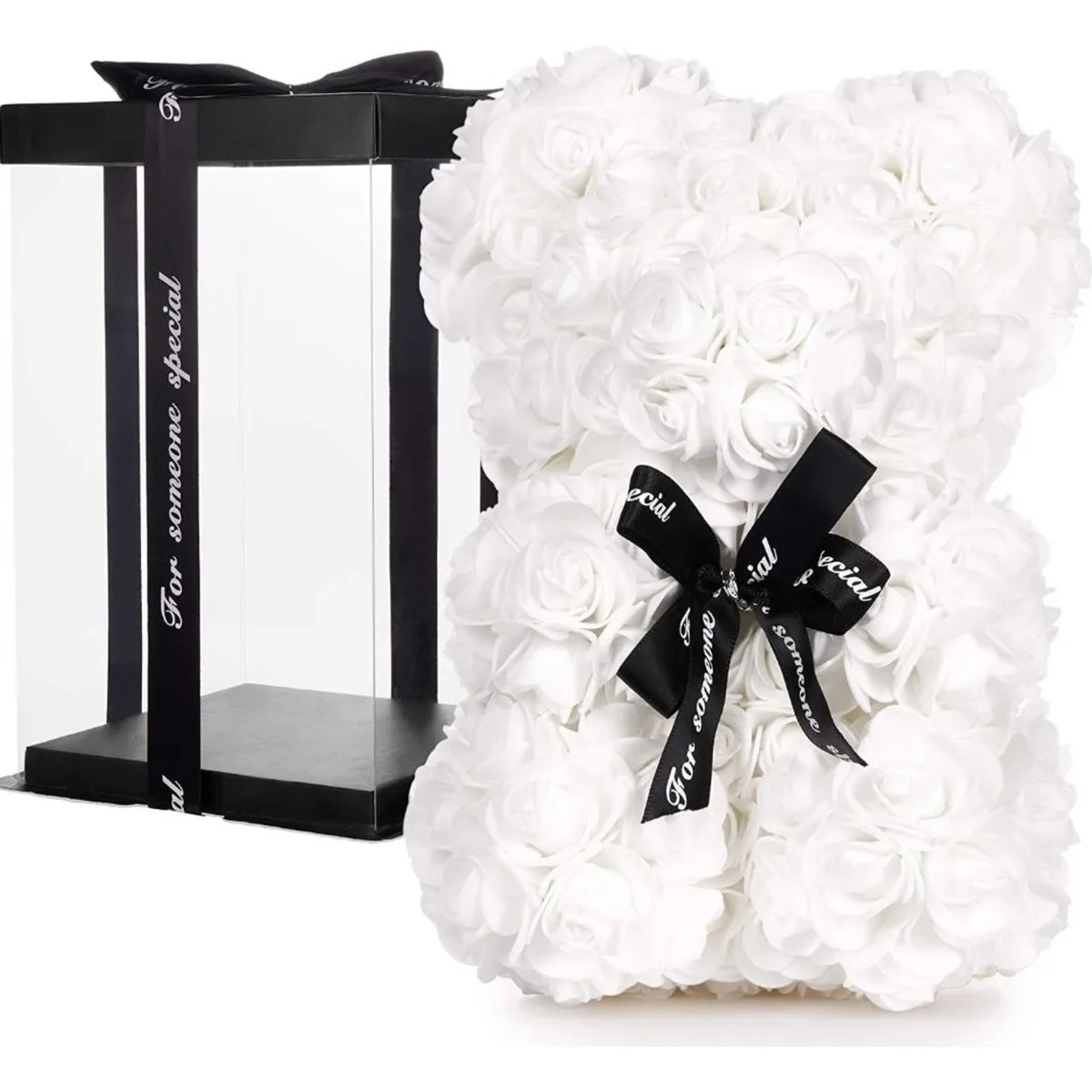 MOVI - Oso de Peluche con Rosas Eternas color Blanco  Un Detalle Inolvidable