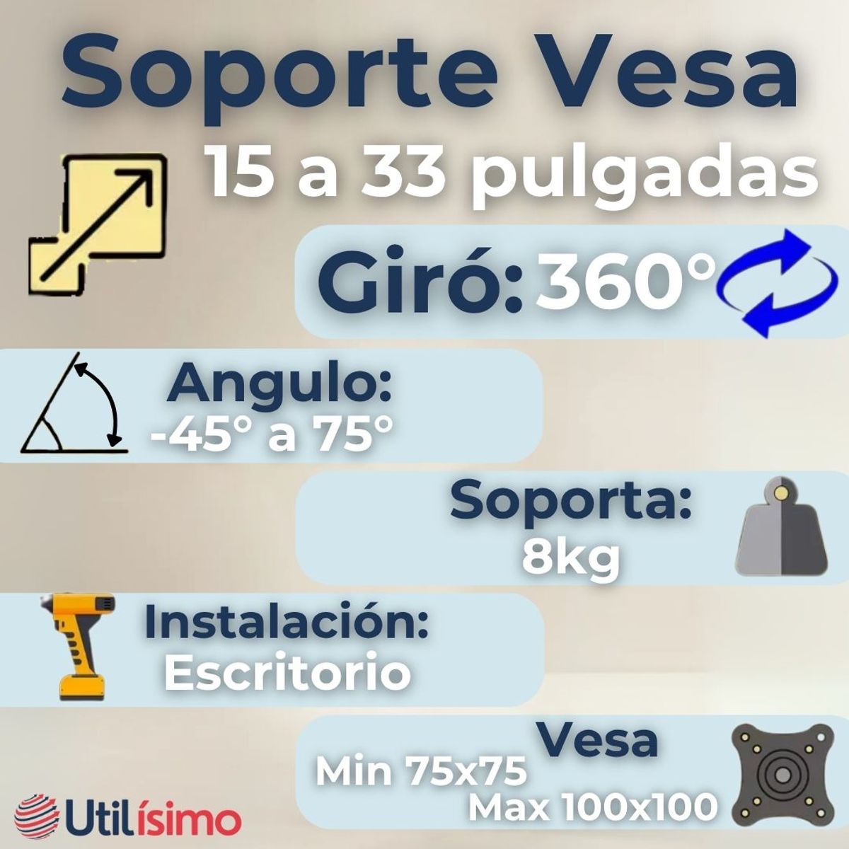 IRM - Soporte Brazo Doble Articulado 15¨a 33¨Pulgadas Monitor Escritorio