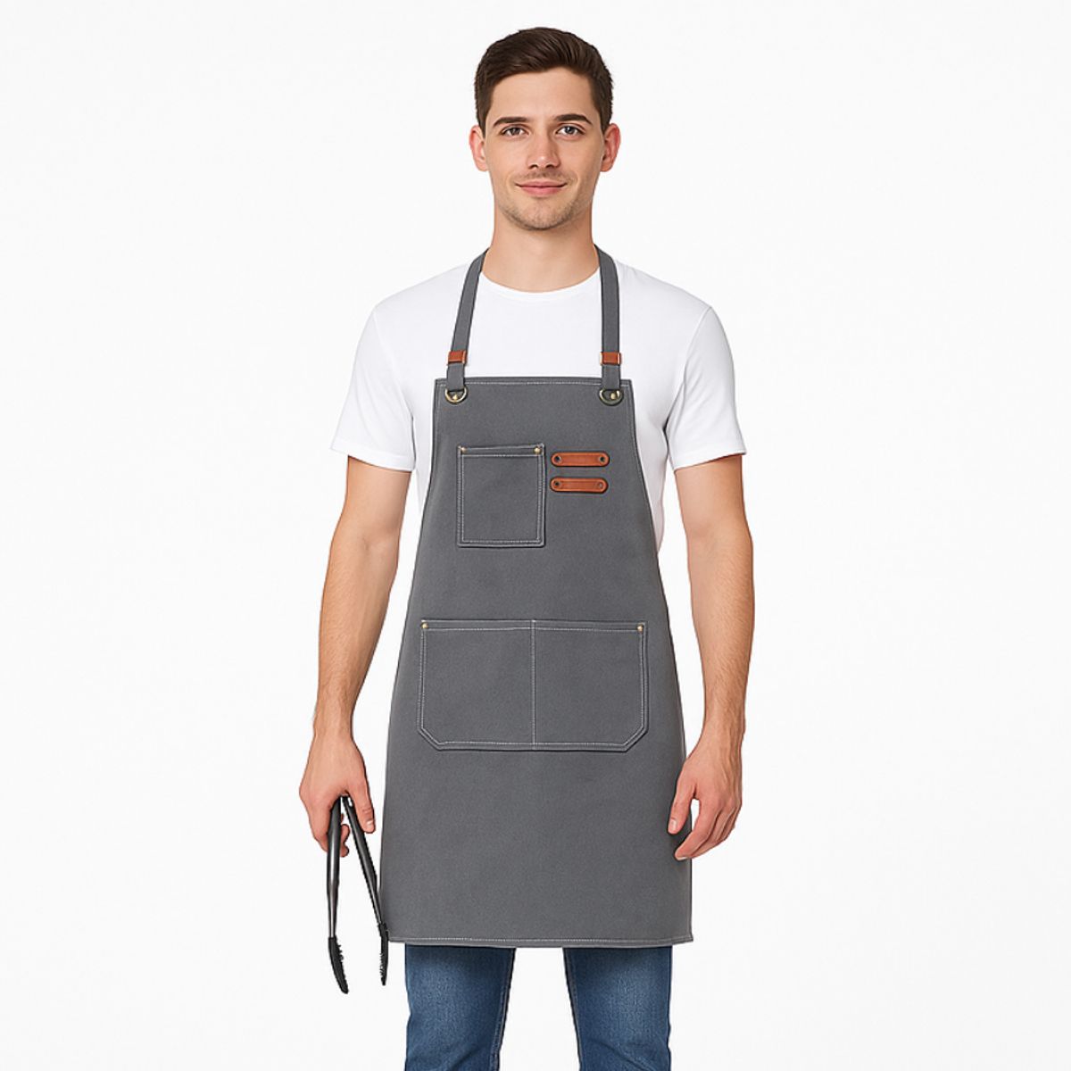 GENERICO - Pechera Delantal Cocina Barbacoa Parrilla Premium Peluquero Gris