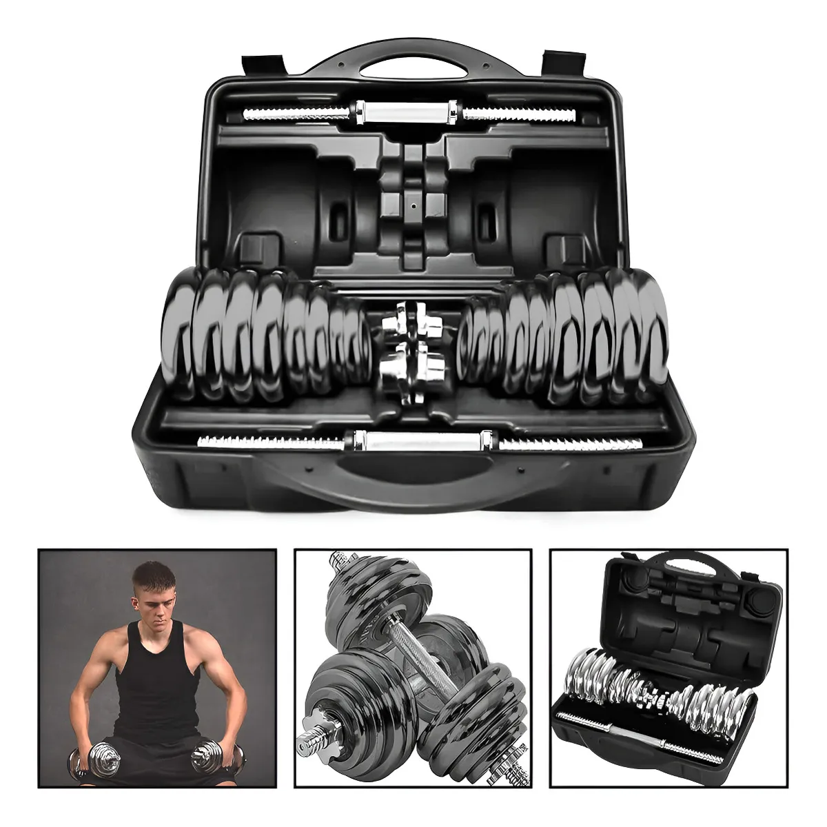 HOMEBRANDT - Set De Mancuernas Acero Gris Boomfit Ajustable 30 Kg Maletín