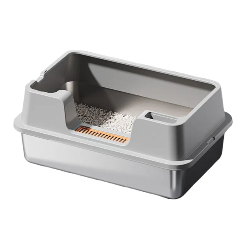 SUKEA - Arenero Para Gatos Xxl De Acero Inoxidable Gris