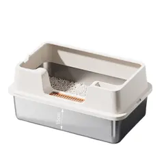 SUKEA - Arenero Para Gatos Xxl De Acero Inoxidable Beige