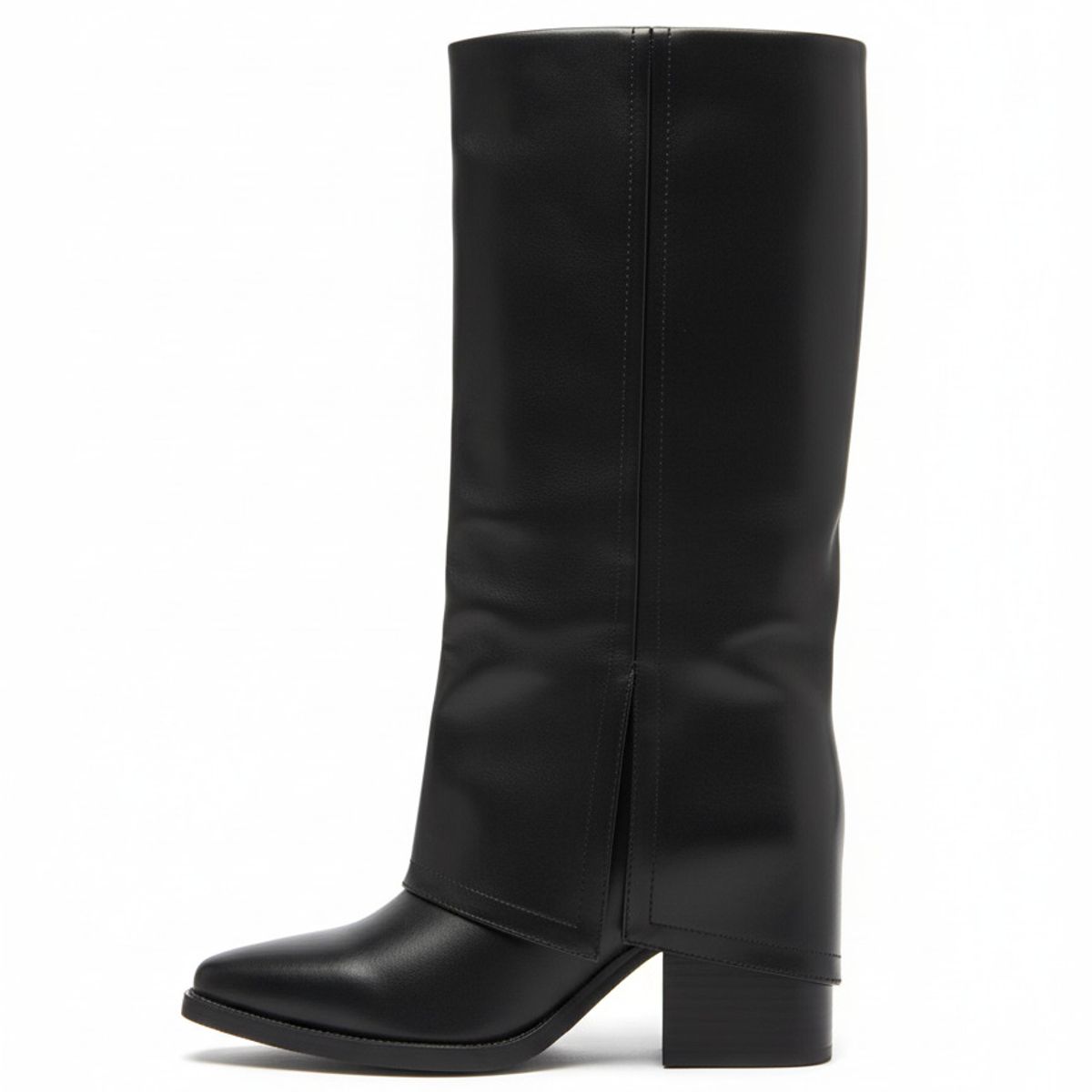 BOVINITA - Bota Mujer Negra Caña Alta Taco Bajo Ancha Punta Fina Urbana