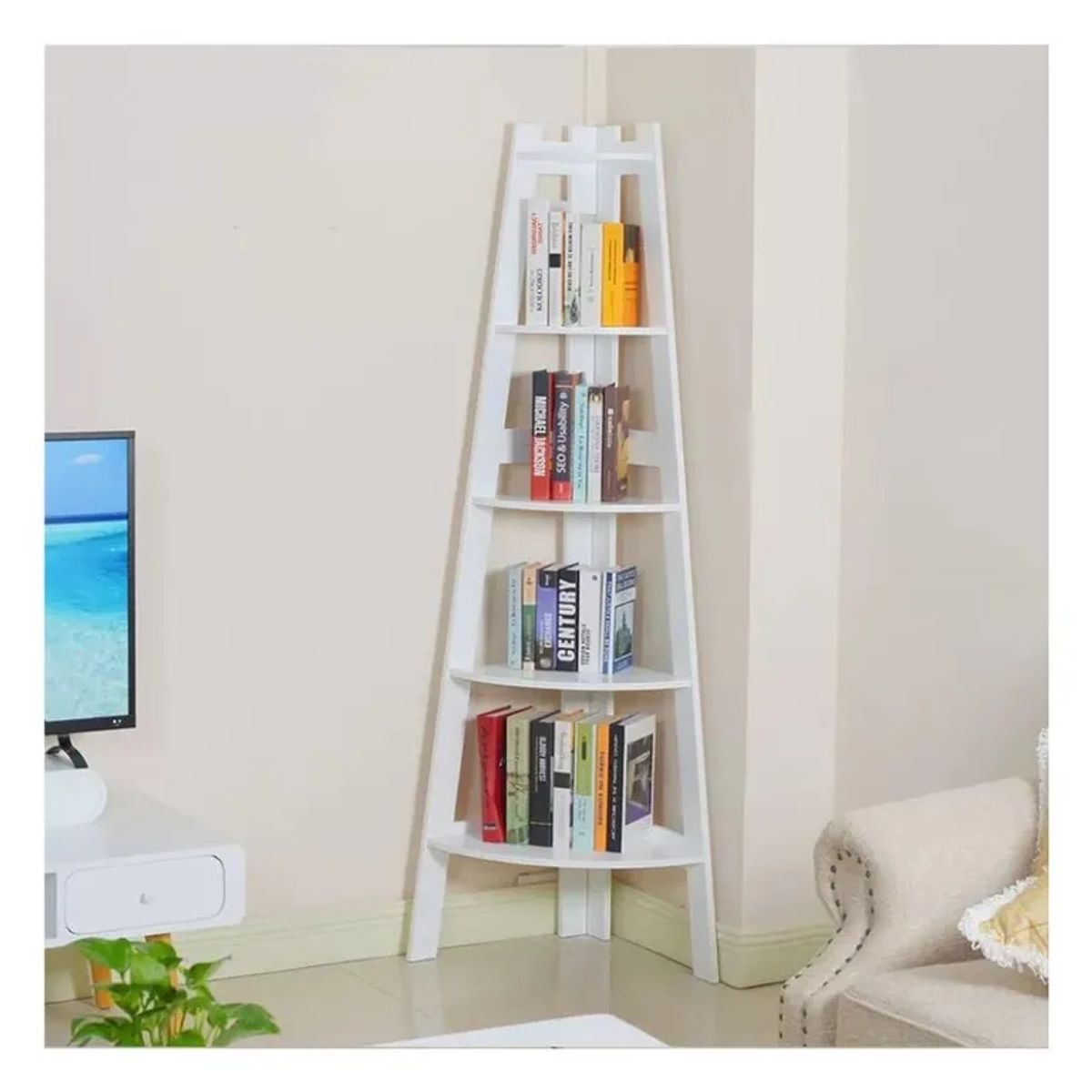 GENERICO - Organizador Esquinero Estante Librero 5 Niveles Blanco 120X39