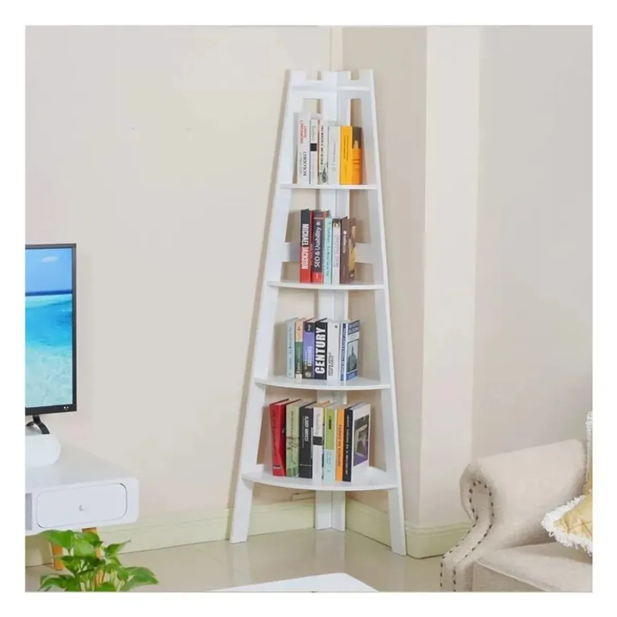 GENERICO - Organizador Esquinero Estante Librero 5 Niveles Blanco 120X39