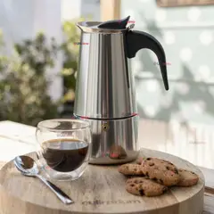 LINE - Cafetera Italiana Expresso 500ml 6 Tazas Acero Inoxidable Plateado