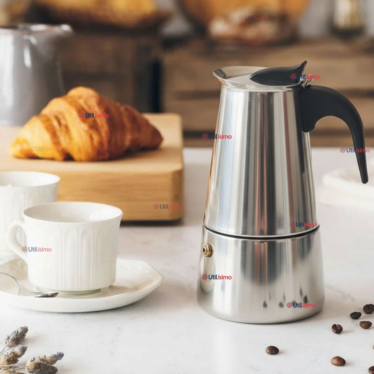 LINE - Cafetera Italiana Expresso 500ml 6 Tazas Acero Inoxidable Plateado