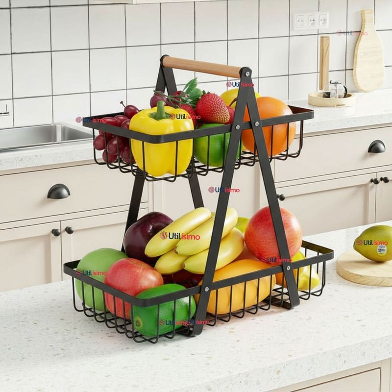 LINE - Frutero De Mesa Organizador Multiusos 2 Niveles Negro