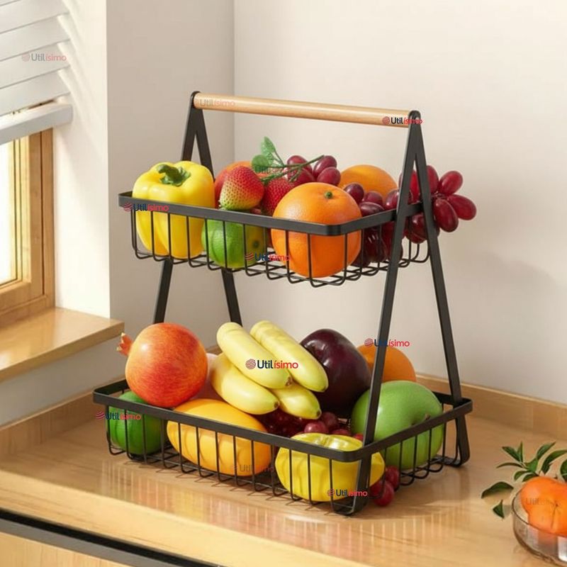 LINE - Frutero De Mesa Organizador Multiusos 2 Niveles Negro