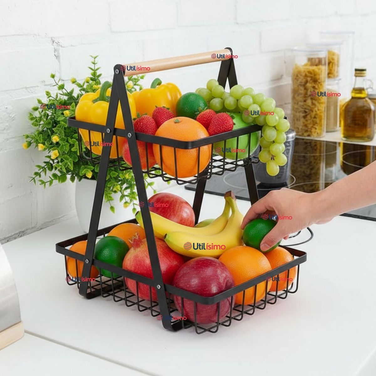 LINE - Frutero De Mesa Organizador Multiusos 2 Niveles Negro