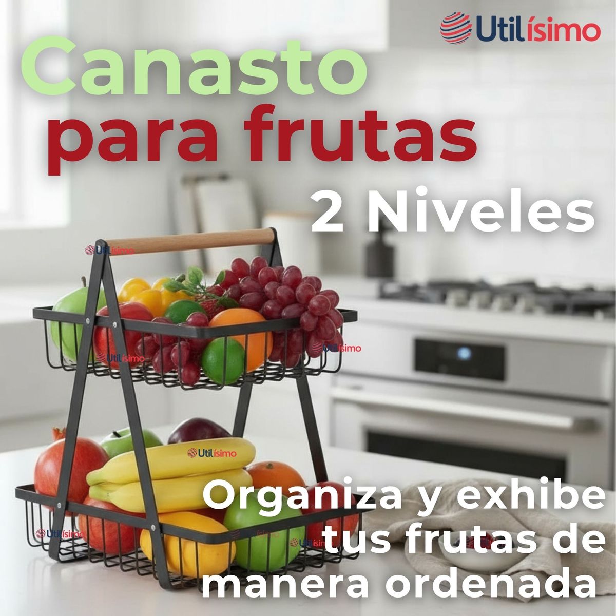 LINE - Frutero De Mesa Organizador Multiusos 2 Niveles Negro