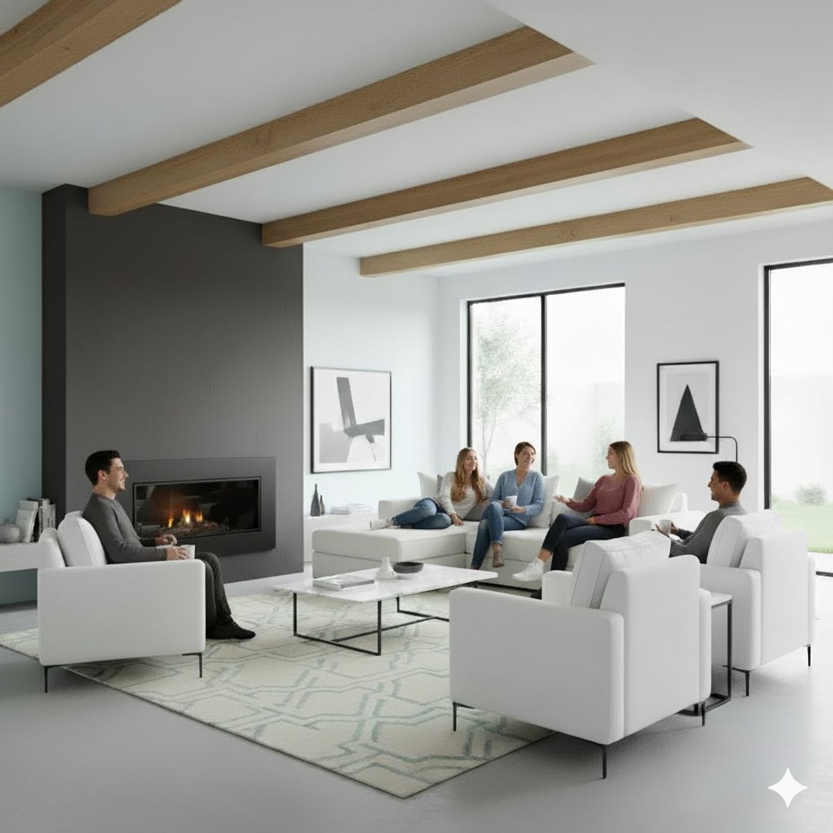 SITIAL HOME - Living 311 Emiratos blanco crudo Seccional + 3 poltronas resortes