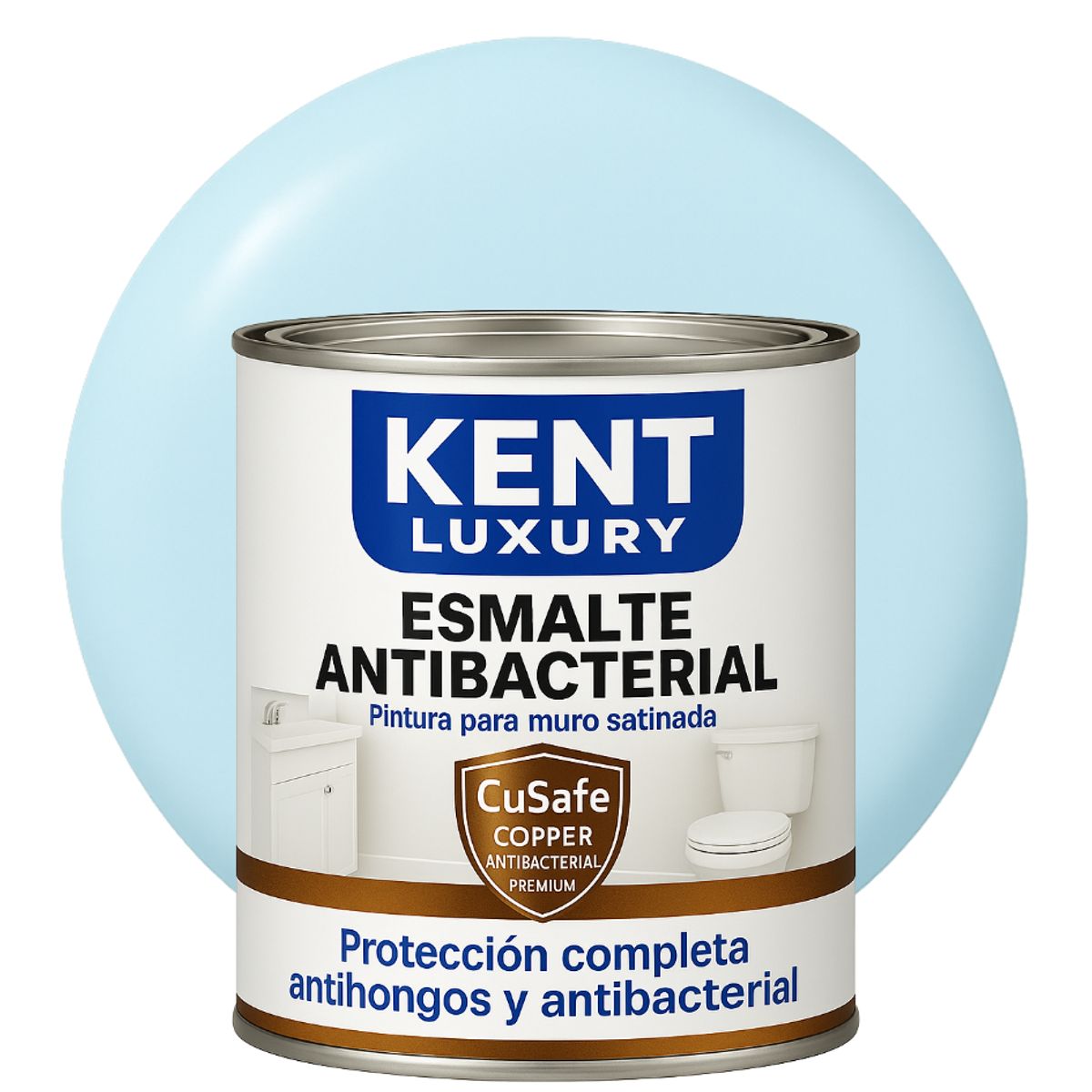 KENT - ESMALTE AGUA SATINADO.-  Antibacterial - 1L CELESTE NUBE