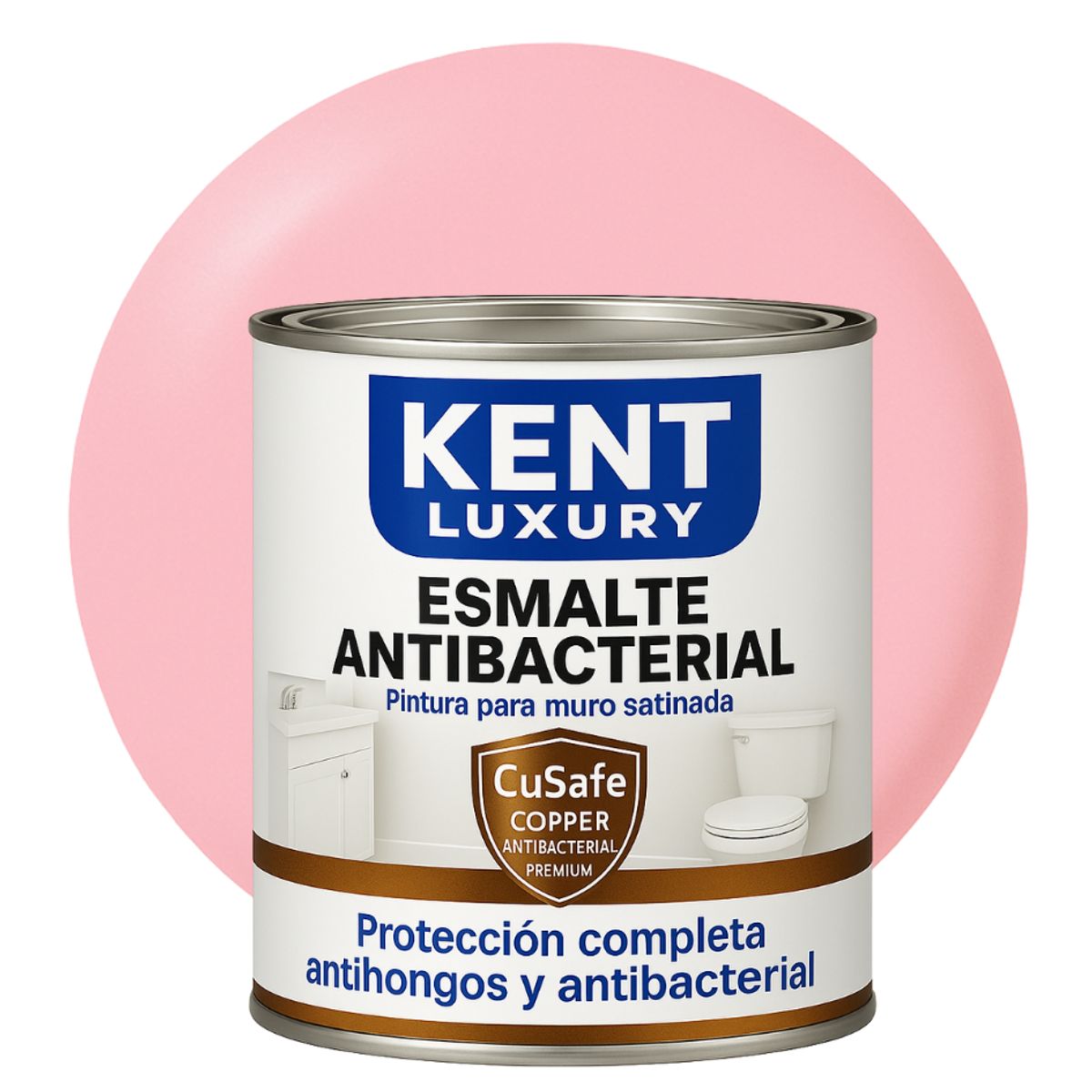 KENT - ESMALTE AGUA SATINADO.-  Antibacterial - 1L ROSA TÉ
