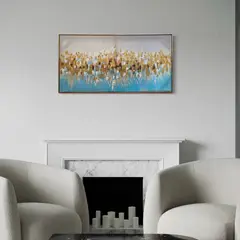 DEKAM DISEÑO - CUADRO ABSTRACTO CREMA TURQUESA 140x70 CMS