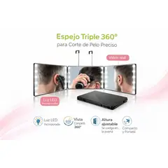GENERICO - Espejo Triple 360 Con Luz Corte De Pelo Profesional 3 Vias Ajustable Portatil Para Barberia Y Hogar