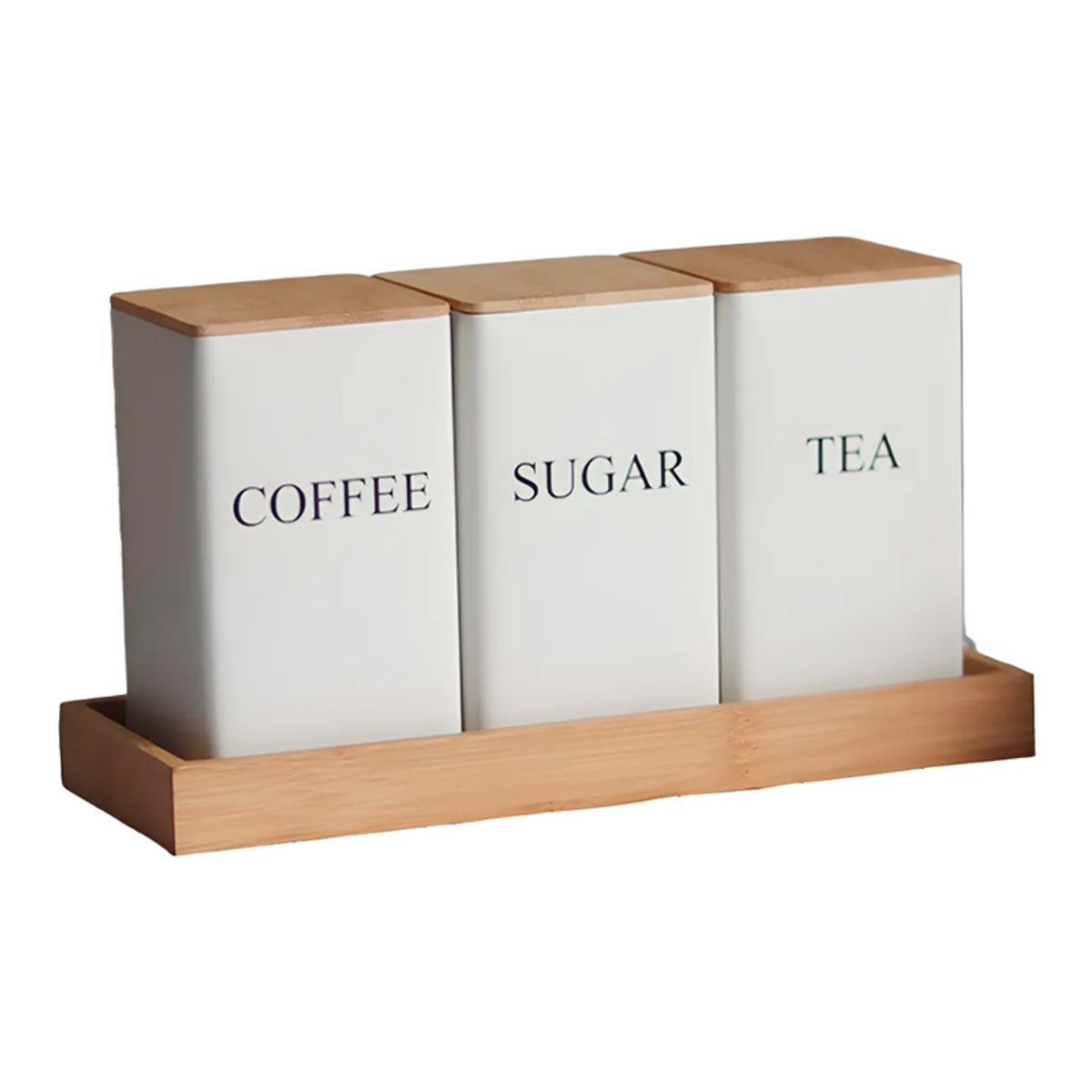 WAKESHOME - Set de 3 Recipientes de Cocina con Tapa y Bandeja de Bambú