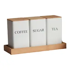 WAKESHOME - Set de 3 Recipientes de Cocina con Tapa y Bandeja de Bambú