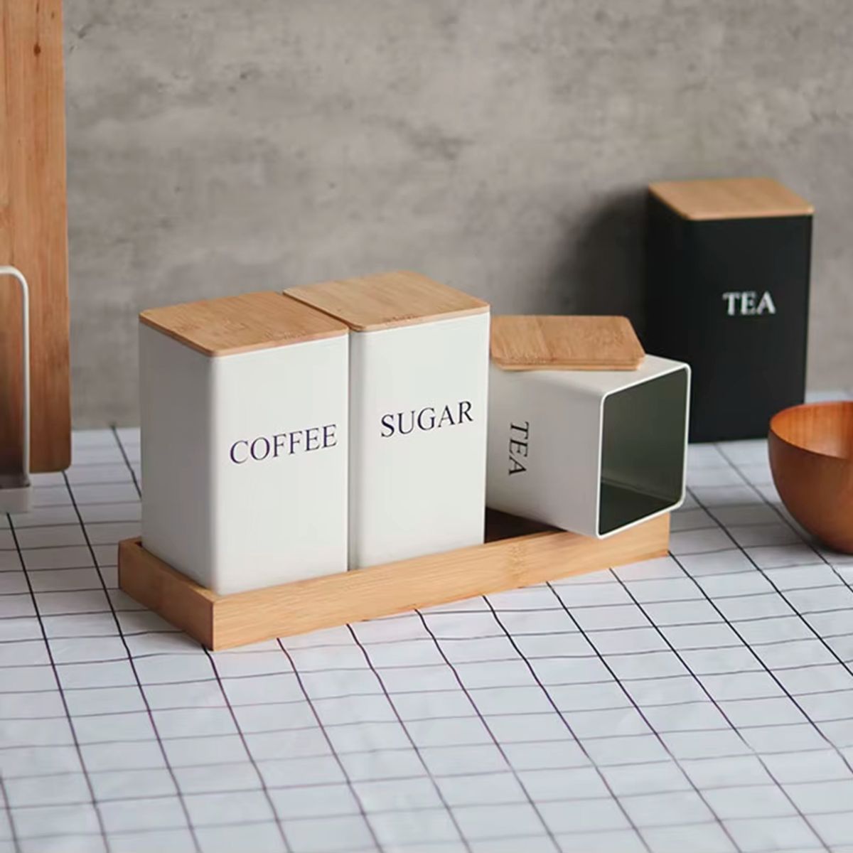 WAKESHOME - Set de 3 Recipientes de Cocina con Tapa y Bandeja de Bambú