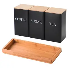 WAKESHOME - Set de 3 Recipientes de Cocina con Tapa y Bandeja de Bambú