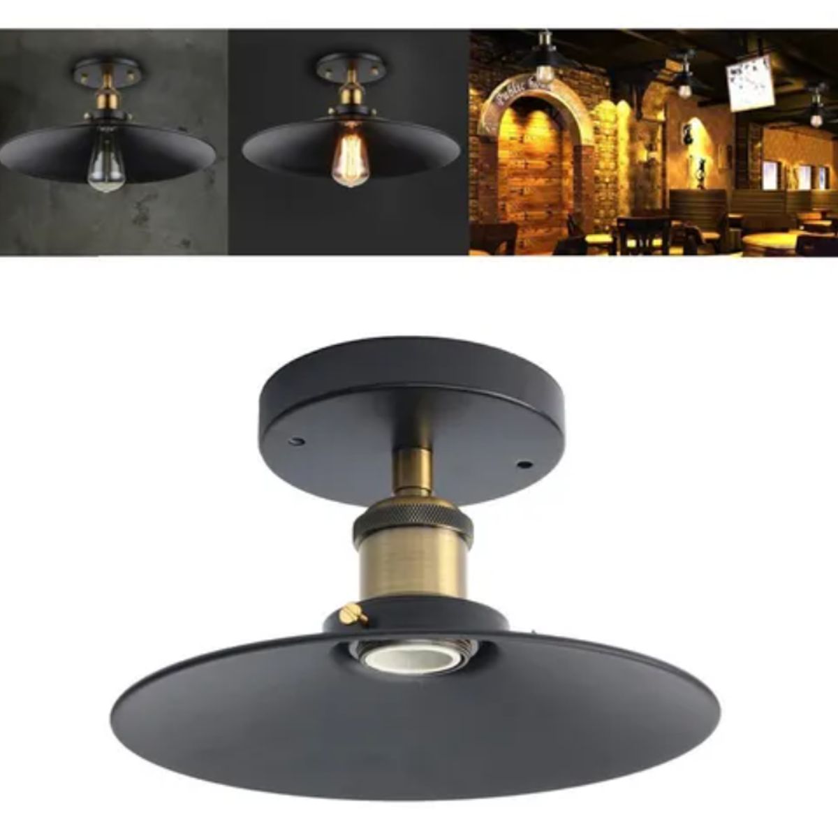 WANT - Lámpara Negra Con Soquete E-27 De Bronce