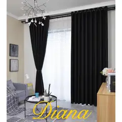 DIANA - CORTINAS 100% BLACKOUT 2 LIENZO ENGOMADA 140X230 C/U COLOR NEGRO
