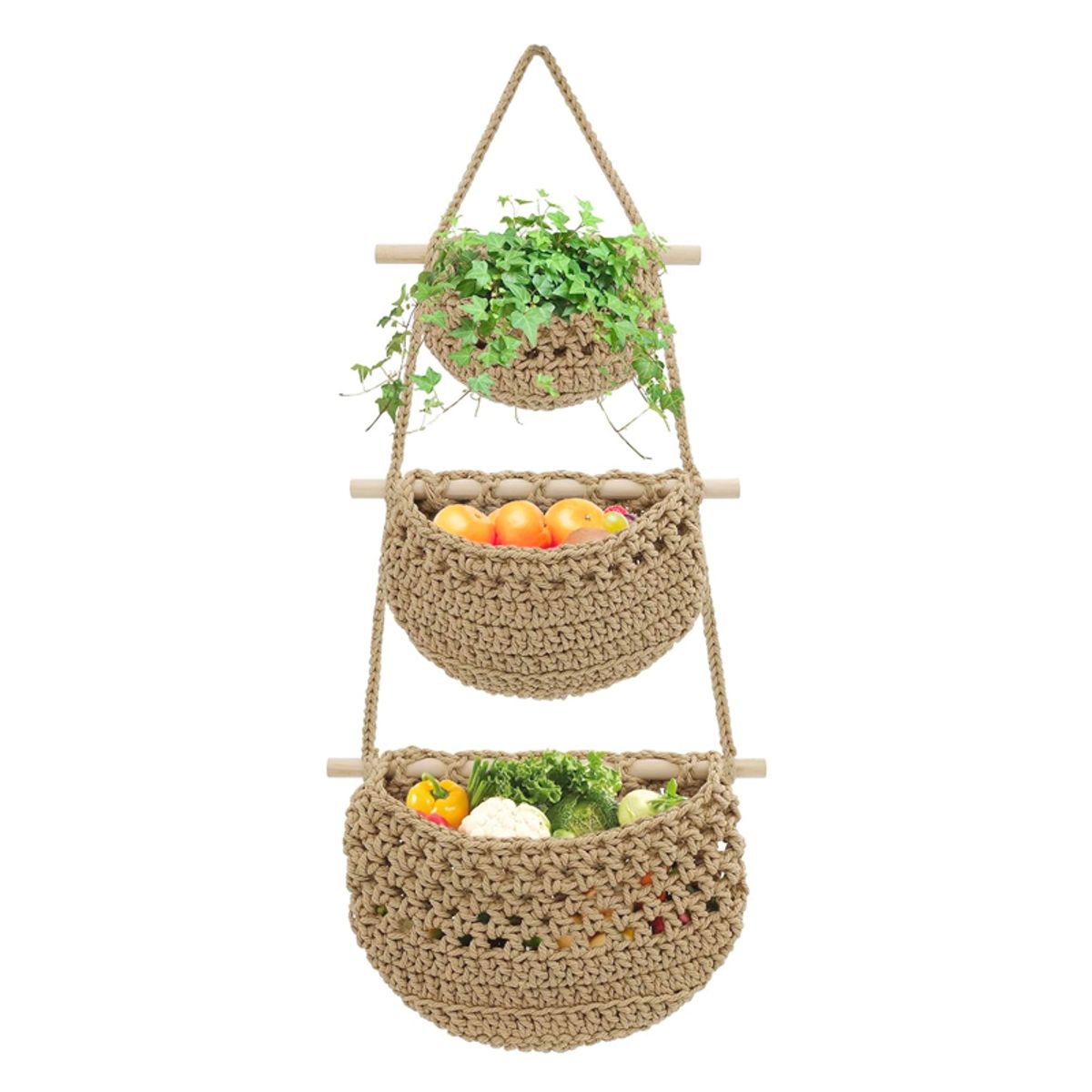 WAKESHOME - Cestas Colgantes Multiusos Decoración Bohemia Tejido a Mano