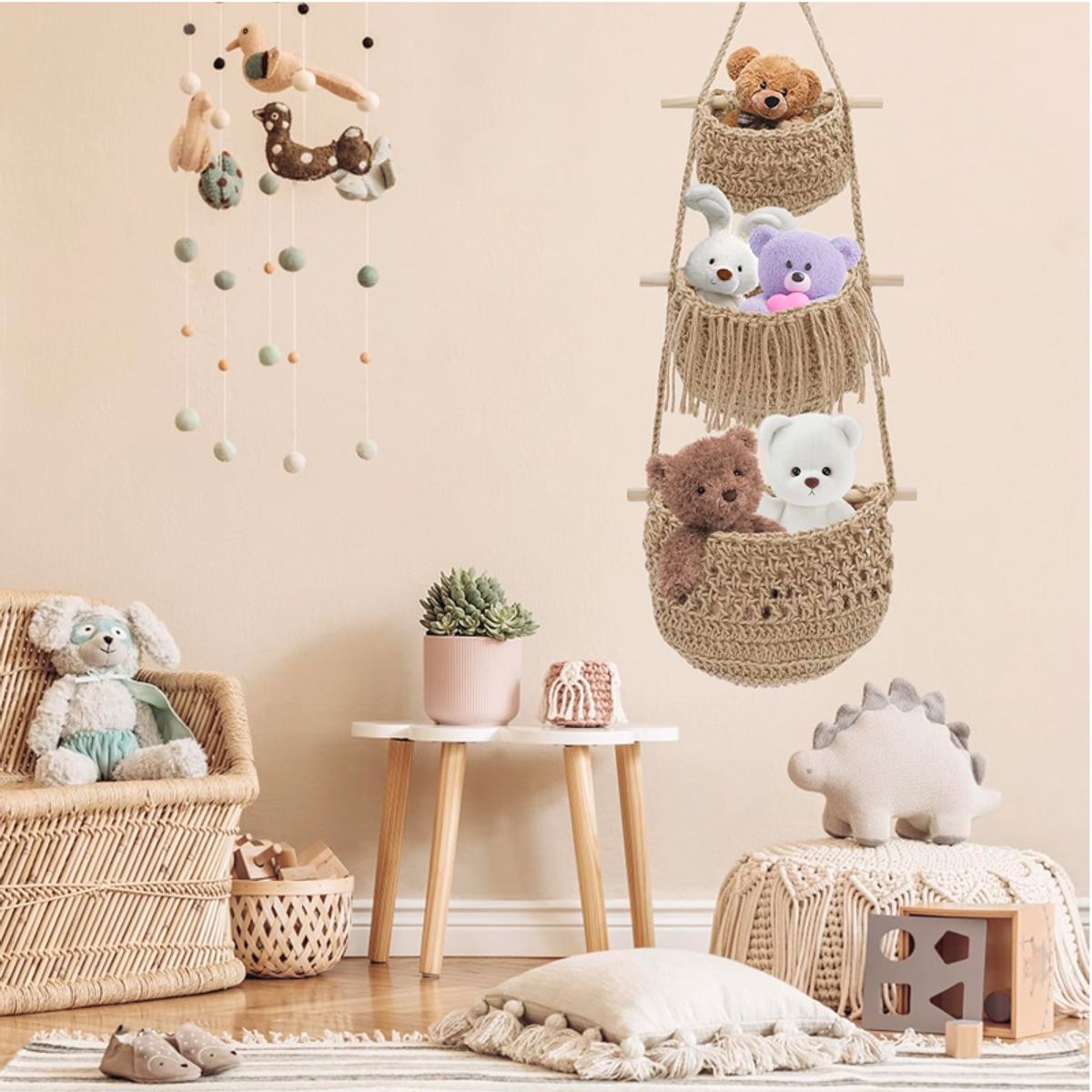 WAKESHOME - Cestas Colgantes Multiusos Decoración Bohemia Tejido a Mano