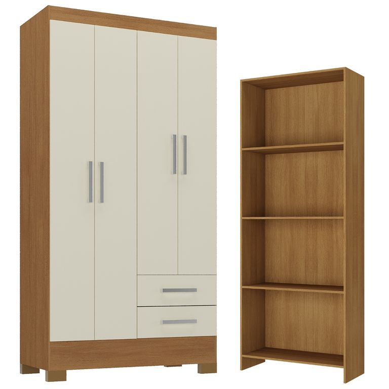 Combo closet 4 puertas 2 cajones off white + librero r4216
