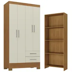 MOVELARIA - Combo clóset 4 puertas 2 cajones off white + librero r4216