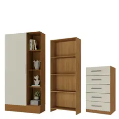 MOVELARIA - Combo Closet Zapatero + Cómoda 5 Cajones Off White + Librero R151605