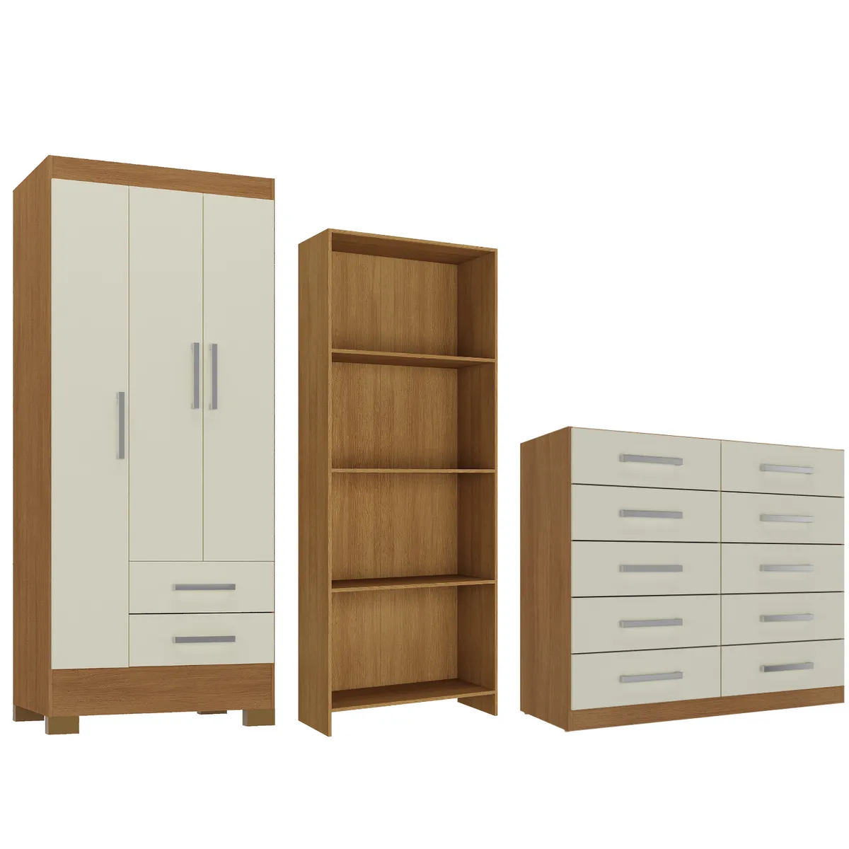 MOVELARIA - Combo Clóset 3 Puertas + Cómoda 10 Cajones Off White + Librero R321016