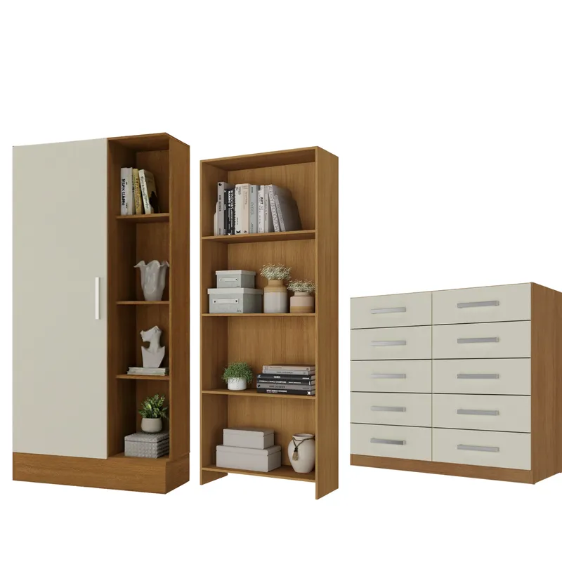 MOVELARIA - Combo Closet Zapatero + Librero + Cómoda 10 Cajones Off White R151610
