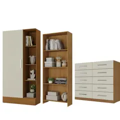 MOVELARIA - Combo Closet Zapatero + Librero + Cómoda 10 Cajones Off White R151610