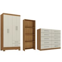 Combo Clóset 4 Puertas + Cómoda 10 Cajones Off White + Librero R421016